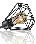 Plug In Wall Sconce Set Of Two With Wood Arm And Diamond Cage Shade Black Rustic Farmhouse Lighting For Bedroom Bedside Or Living Room Corded Plug In Design With 70.8 Inch On Off Switch Cord Two Pack close-up of cage shade and bulb
