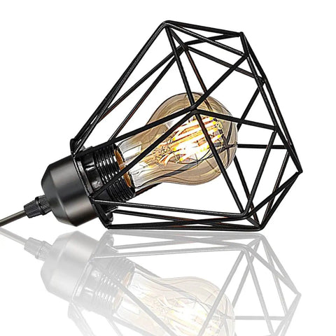 Plug In Farmhouse Wall Sconces Set Of Two For Bedroom Or Living Room, Rustic Wall Mount Lights With Long 60-Inch Cord And On/Off Switch, Industrial Chic Bedside Lamps showcasing a black metal geometric shade