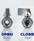 M12 1.25 Thread Stainless Steel Oil Drain Valve Quick Release showing open and closed positions for easy oil change.