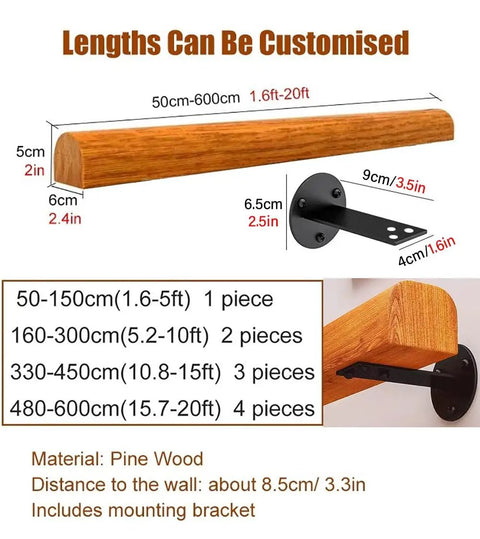 Tough As Nails Adjustable Metal Railing Posts And Wooden Railing Set For Floor Mount with pine wood and black bracket detail.