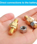 Two solid brass extender screws and a nut for 8 Piece Side Post Battery Terminal Adapters 3/8 16 Threaded 1.5 Inch installation.