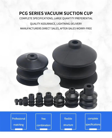 Big Robot Manipulator Pneumatic Accessories Industrial Rubber Sucker Suction Cup Chuck PCG60 PCG90 Model 60N heavy duty suction cups in various sizes.