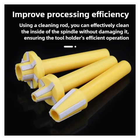 Heavy Duty Spindle Cleaner Brush And Precision Tool Holder For Cnc Milling Machines Delivering Rock Solid Vibration Free Clamping Constructed From Heat Resistant Materials For Quick Easy Tool Swaps Now, three yellow cleaning rods with foam pads.