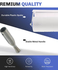 Close-up of Spike Screeding Roller For Smooth Self Leveling Floors With 21mm Teeth 20 Inch Handle components, showing plastic spike and metal handle