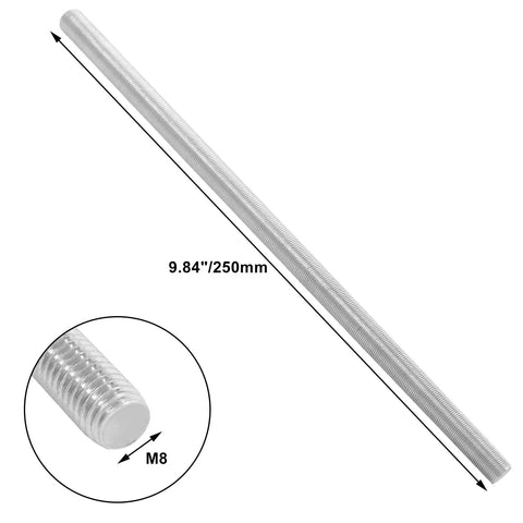 Two Pack M8 X 250mm Fully Threaded Rods 304 Stainless Steel Right Hand Threads Silver Finish Tough As Nails For DIY Projects