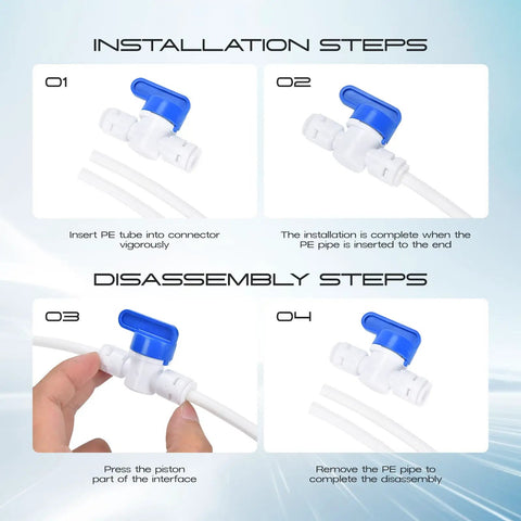 Installation steps for Easy Do It Yourself Refrigerator Water Line Kit with push-to-connect fittings and PE tubing.