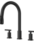 FORIOUS Black 2-Handle Kitchen Faucet, 3-Mode High Arc Pull Down Sprayer with sleek design and dual handles.