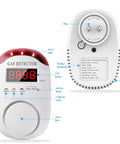 Front and back view of Gas Alarm Detector For Home And RV Propane And LNG And LPG Combustible Gas Detector with LED display and plug.