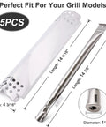 Grill Replacement Parts Kit For Nexgrill 4, 5 And 6 Burner Grills With Heat Shield Plates And Burner Tubes, 5PCS dimensions shown.