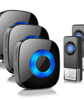 Dope Wireless Doorbell Kit with 2 Transmitters and 3 Receivers, 1300 Feet Range, LED Strobe, Black, displayed with blue LED ring.