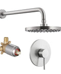 Complete Shower Faucet Set With Rain Shower Head Brushed Nickel Finish Anti Scald Pressure Balance Valve Trim Included