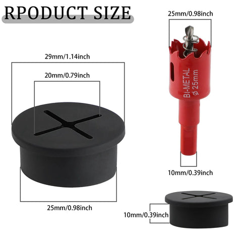 12 Pieces 1 Inch Desk Grommets And 1 Inch Hole Saw Set Black ABS Engineering Plastic Durable Cable Management product dimensions