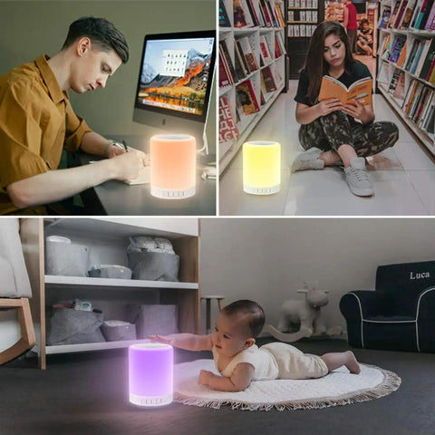 Go-To Smart Touch Bedside Lamp With Bluetooth Speaker Dimmable Color Night Light in various home settings
