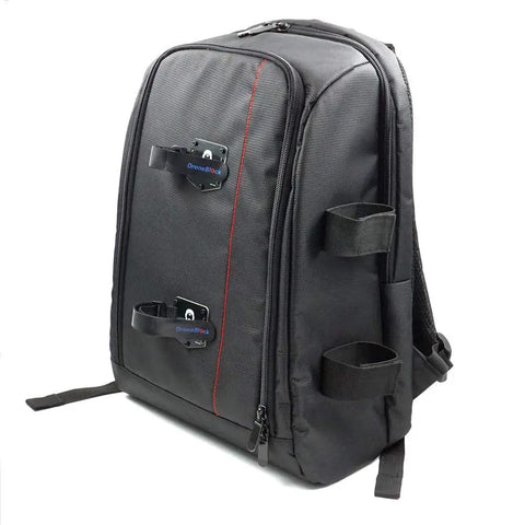 Backpack Mount Kit For FPV Drones, 2 Pack Lock Mounts And Plug In Bundle on black backpack with side straps