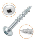 Close-up of Pocket Hole Wood Screws 50 Count Number 8 By One And A Quarter Inch Square Drive Washer Head Coarse Thread Zinc Coated