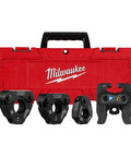Half To One Inch IPS-P Pivoting Press Ring Kit For M12 Force Logic Press Tool in front of red Milwaukee case