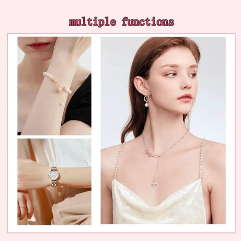 Person using Diamond Bracelet Clasp Helper Tool For Jewelry Easy Fastening And Hooking For Bracelets Necklaces Watches Zippers And Craft Adjustments Scratch Free Protective Sheath With Rhinestone Handle No Sweat Quick Snap.