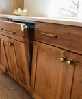 Wood cabinets with Antique Brass 6 Pack 5 Inch Center To Center Cabinet Handles Retro Drawer Pulls in kitchen