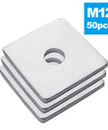 Galvanized Beefy Heavy Duty Square Washers 1/2 x 2 x 2 x 3/16 Inch Pack of 50 Durable Plate Fasteners stacked with smooth surface