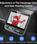 Slick Aftermarket Rear Seat Entertainment Screen For Tesla Model 3 And Model Y With 8.66 Inch Hd Touchpad Built In Wifi Hotspot Ready No Hassle Plug And Play Setup displaying seat adjustment controls.