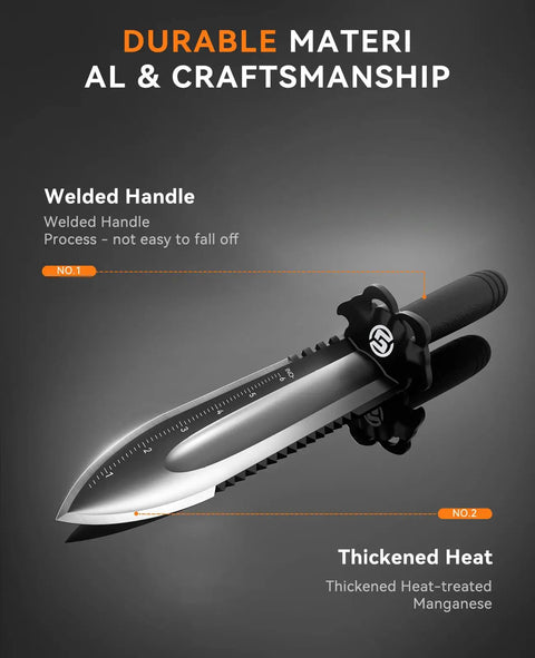 Heavy Duty Metal Detecting Shovel With Serrated Blade For Treasure Hunting 12 Inch Manganese Steel Digging Tool with welded handle