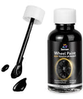 Wheel Touch Up Paint Kit For Black Rims And Scratches 1.5 Fl Oz Universal Enamel Repair Pen showcased with brush and paint swatch