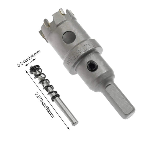 Carbide Tooth Tipped Hole Saw Cutter 1 Inch 25mm For Stainless Steel Sheet Metal Plastic FRP with drill bit visible
