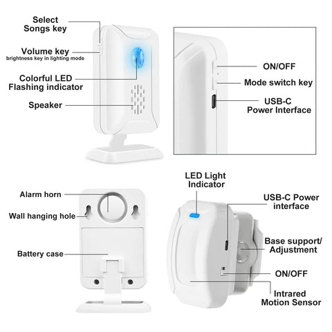Battery Powered Motion Sensor Door Chime For Home Store Office Wireless Indoor Doorbell With Adjustable Volume 918 Ft Range