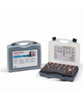 Powermax45 Essential Handheld Plasma Cutter Consumable Kit for 45 Amp CSA Cutting with case showing electrodes, nozzles.