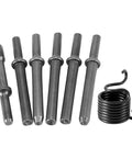 Heavy Duty 7 Piece Pneumatic Air Rivet Hammer Kit With 6 Durable Steel Chisels And Nuts For Smooth Metal Shaping Jobs Perfect For Solid Half Hollow And Hollow Riveting Tasks In Any Workshop Setting, steel chisels and spring