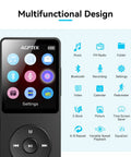 Bluetooth 5.3 MP3 Player With Built In Speaker 1.8 Inch Screen FM Radio Voice Recorder showing multifunctional design icons