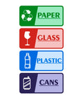 Four Pack Recycle Stickers For Trash Bins Self Adhesive Waterproof Durable And Fade Resistant Recycling Labels For Paper Glass Plastic And Cans
