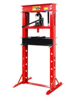 Heavy Duty 20 Ton Hydraulic Shop Press, Adjustable H Frame Floor Press With Thick Steel Plates For Shop Dogs And Metal Straightening, Rock Solid Red Build design with black pressing plate and hydraulic jack.