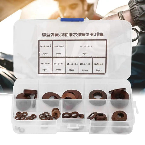 Workhorse Heavy Duty Belleville Compression Disc Washer With Variable Stiffness For Clutches And Safety Valves Compact Disk Spring For Precision Machinery And Industrial Equipment, assorted sizes in organizer case