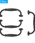 Black Cabinet Handles Set, 3 3/4 Inch Hole Center (96mm), 115mm Overall Length, shown in a group of 10 pieces, side and top view.