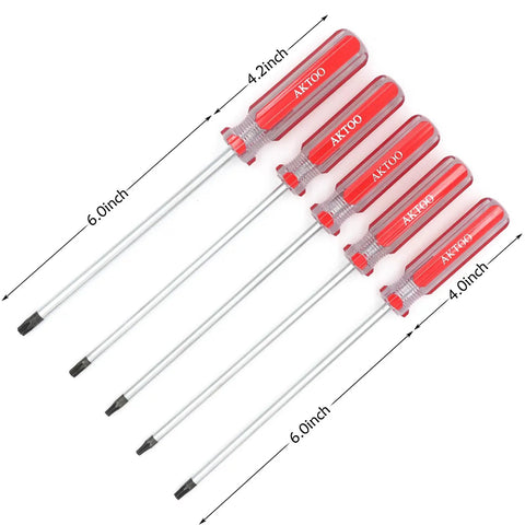Built Dang Tough T15 T20 T25 T27 T30 Security Torx Screwdriver Set With Magnetic Star Bits, 150mm steel tools, 5 pack