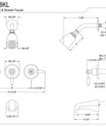 Technical drawing of Tub And Shower Faucet With Solid Brass Construction, 5 Inch Spout Reach, Wall Mount Design, washerless cartridge.