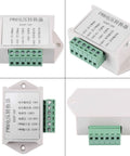 PWM To Analog Converter Module For PLCs And Industrial Control Boards Digital To Analog Voltage Converter Adapter 24V Input With Reverse Polarity Protection Easy Interface Switch Between Chips White Housing showing top and side angles.
