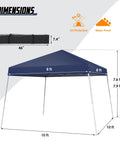 Fast Pop Up Canopy Tent 10x10 Ft With Slant Legs, Instant Setup In A Snap, Dark Blue 8x8 Ft Cover, Carrying Bag Shown