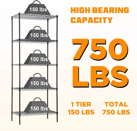 Five Tier Wire Shelving Unit Built Tough Rock Solid Heavy Steel Rack Black Finish Ideal For Kitchen Garage Restaurant Pantry Storage And Real Deal Organization Measures 14 By 24 By 60 Inches In Size