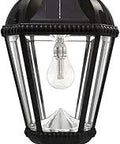 Outdoor Solar Post Light In Black Aluminum With Rain Water Glass, Royal Bulb, Warm White LED, 3 Inch Fitter For Lamp Posts