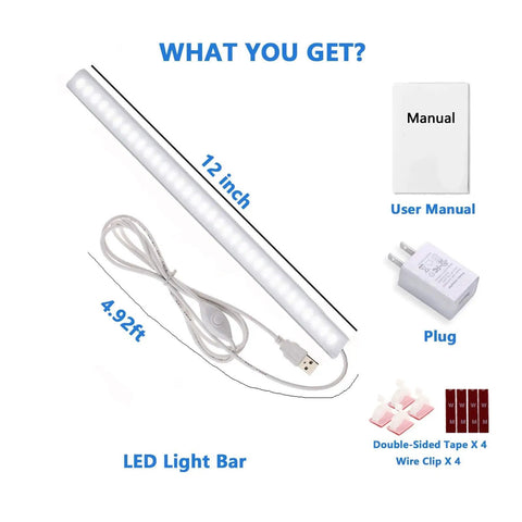 Slim 12 Inch Plug In LED Under Cabinet Light With Memory Function Cold White 6000K Dimmable with accessories