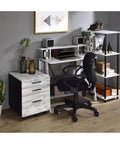Dope Industrial Style 4 Shelf Bookshelf With Antique White Shelves And Black Powder Coated Metal Frame in a modern office setup