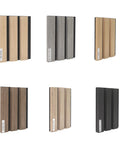 Top Tier Wood Slat Panels For Walls Featuring Pro Grade Sound Dampening And Heavy Duty Echo Blocking For Clean Interior Decor And Chill Home Studios Sample Pack, MDF samples in six finishes.