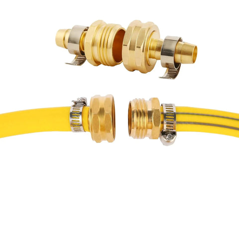 Heavy Duty Garden Hose Repair Kit With 3/4 Inch Brass Male Female Connectors And Stainless Clamps For Quick, Leak Proof Fixes On 1/2 Inch Barb Hoses