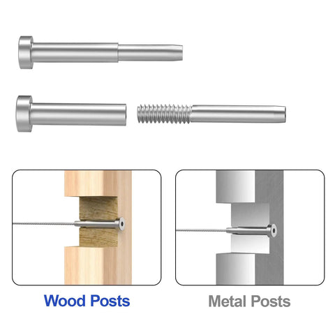 40 Pack Stainless Steel Invisible Receiver And Swage Stud End Fittings For Three Sixteenths Inch Cable Railing, Wood and Metal Posts
