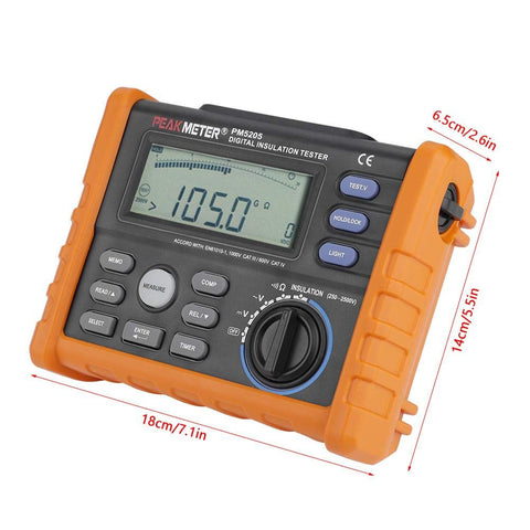 Pro Grade Digital Insulation Tester And Megohmmeter With Analog Display, 0.01 MOhm To 100 GOhm Range, portable size shown