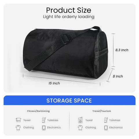 Black Lightweight Underseat Gym Duffel Bag For Women And Men Waterproof And Tear Resistant Travel Sports Bag 15 X 8 X 8.3 Inches