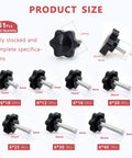 61 Piece M6 Star Knob Screw Kit with nylon black plastic star hand knobs and steel tightening screws, sizes 10-40 mm shown