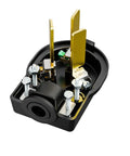Beefy 50 Amp 125 250V Dryer And Range Power Plug 10 To 50P with copper pins and nylon shell, internal view